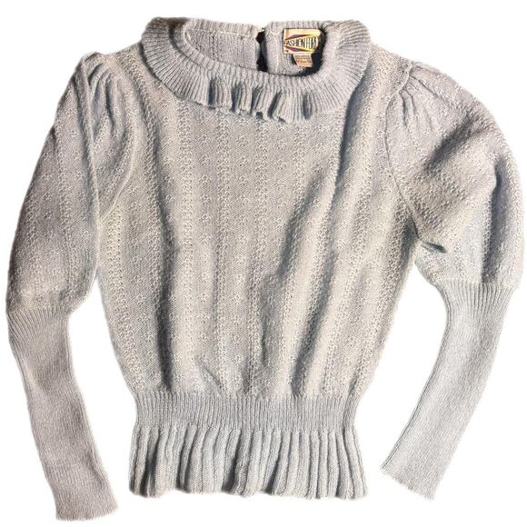 fashion force Sweaters - 80's Light blue dainty knit sweater with ruffled detail